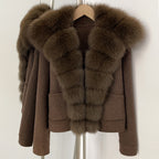 OFTBUY Pockets Luxury Warm Winter Fashion Outerwear female New Women's Cropped Double-Faced Wool Coat with Real Fox Fur Collar