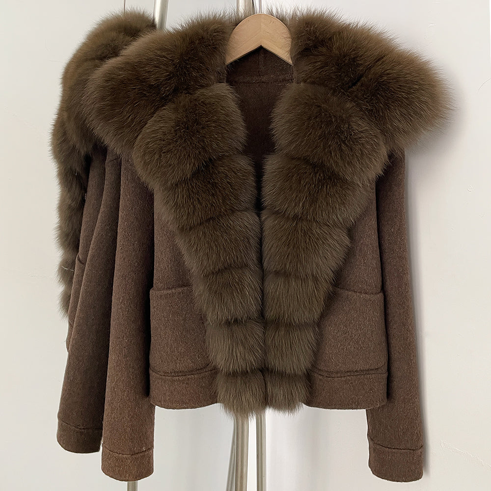OFTBUY Pockets Luxury Warm Winter Fashion Outerwear female New Women's Cropped Double-Faced Wool Coat with Real Fox Fur Collar