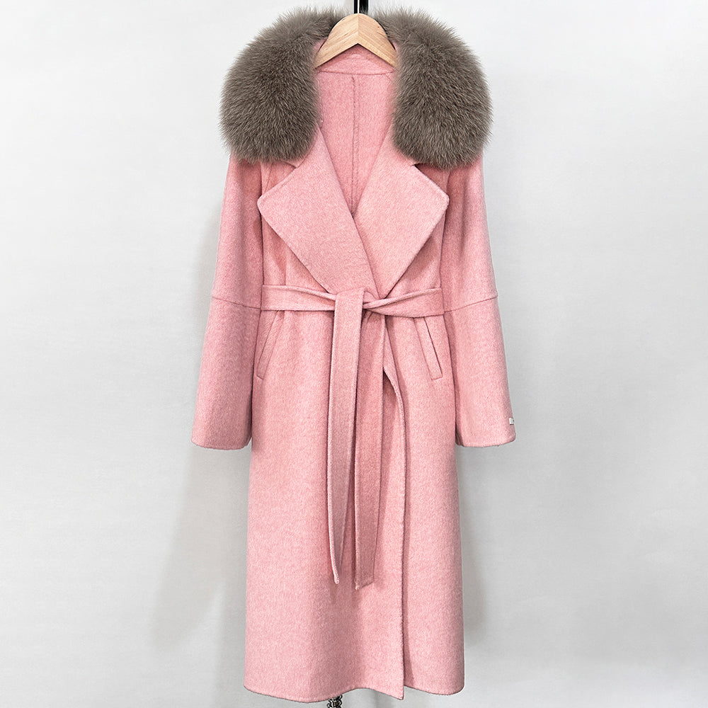 OFTBUY New Autumn Winter Long Clothing Women Fashion Warm Wool Coat with Real Fox Fur Collar Belt Elegant Woolen Jcacket Female