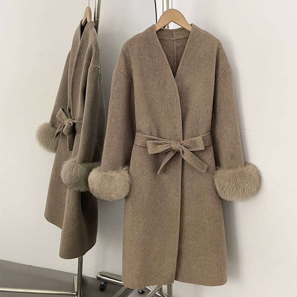 OFTBUY New Autumn Winter Long Clothing Women Fashion Warm Real Fox Fur Collar and Cuffs 100% Wool Jacket Female Natural Fur Coat