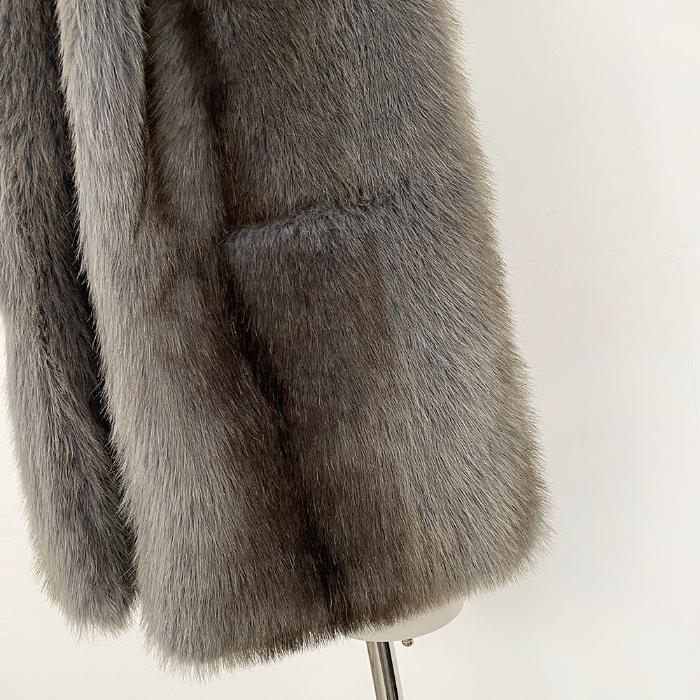 OFTBUY Luxury Long-Line Faux Fur Gilet - Premium Vegan Fox Fur Sleeveless Overcoat with Oversized Shawl Collar