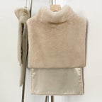 OFTBUY New Women's Faux Fur Sleeveless Gilet with Turtleneck Collar Soft Warm Beige Outerwear Winter Clothes Women Fashion Coats