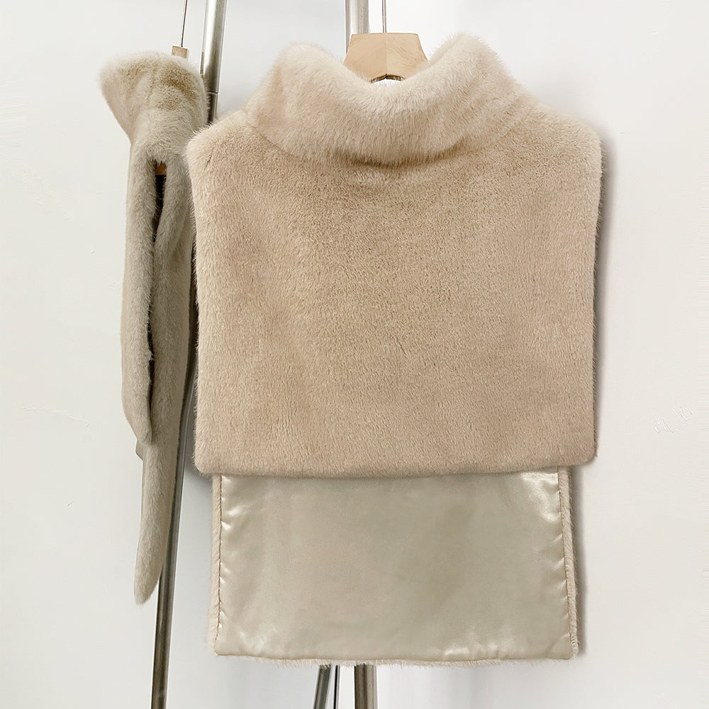 OFTBUY New Women's Faux Fur Sleeveless Gilet with Turtleneck Collar Soft Warm Beige Outerwear Winter Clothes Women Fashion Coats