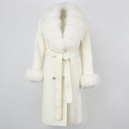 OFTBUY Winter Jacket Women Long Natural Wool Blends Cashmere Real Fur Coat Double Breasted Belt Warm Streetwear New Fashion