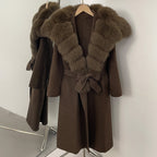 OFTBUY Long Belt Real Fur Wool Coat Female New Autumn Winter Warm Clothes Women Natural Fox Fur Collar Cashmere Woolen Jacket