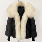 OFTBUY New Winter Large Real Raccoon Fur Puffer Coat Women Knit Sleeve White Duck Down Jacket Female Oversize Feather Down Parka