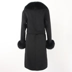 OFTBUY Winter Jacket Women Long Natural Wool Blends Cashmere Real Fur Coat Double Breasted Belt Warm Streetwear New Fashion