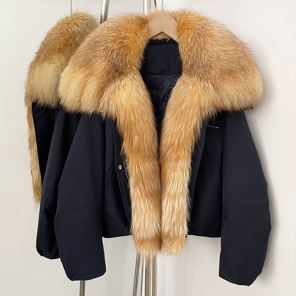 OFTBUY New Winter Warm Thickened Clothing Female Natural Fur Puffer Jacket Women's Dcuk Down Coat with Big Real Fox Fur Collar