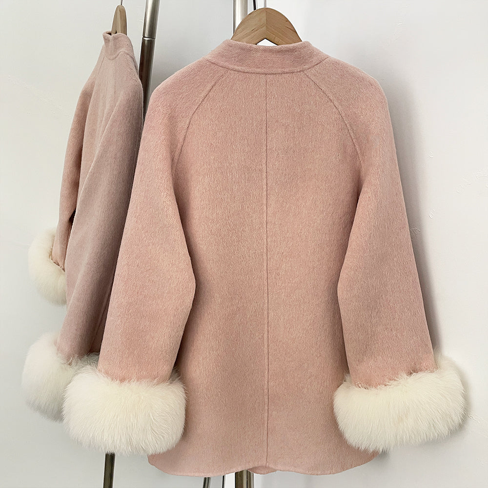 OFTBUY Warm Long Sleeves Woolen Jacket Female New Autumn Winter Clothes Women Fashion 100% Wool Coat with Real Fox Fur Cuffs =