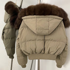 OFTBUY New Winter Real Fox Fur Hooded 90% White Duck Down Jacket Women Short Loose Puffer Coat Female Thicken Parkas