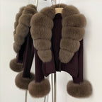 OFTBUY Loose Fit Warm Winter Fashion Lady Outerwear Sweater Female New Women's Knit Cardigan with Large Real Fox Fur Collar