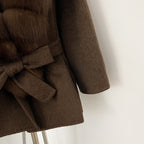 OFTBUY Belt Real Fox Fur Wool Coat Female New Autumn Winter Warm Clothes Women Natural Fox Fur Collar Cashmere Woolen Jacket