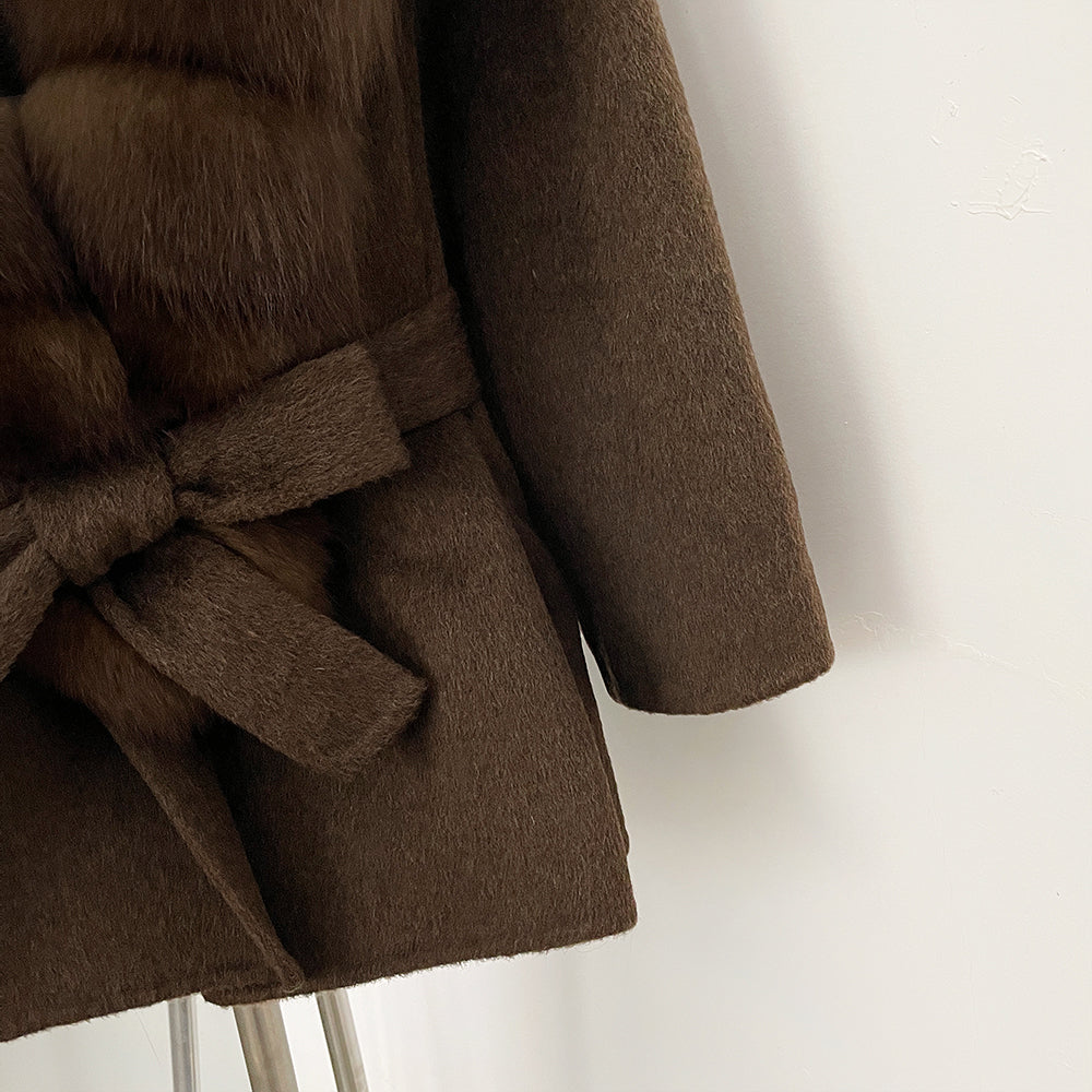 OFTBUY Belt Real Fox Fur Wool Coat Female New Autumn Winter Warm Clothes Women Natural Fox Fur Collar Cashmere Woolen Jacket