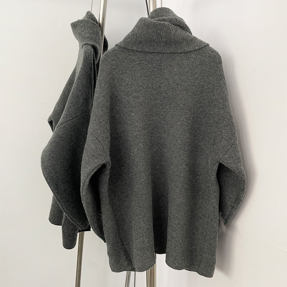 OFTBUY Elegant Cardigan Sweater New Women's Knit Coat with Real Fox Fur Loose Fit Pockets Warm Winter Fashion Cardigan Female