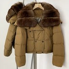 OFTBUY New Short Winter Clothing Women Thickened Warm Fluffy Raccoon Fur Puffer Jacket Female Real Fox Fur Collar Down Coat