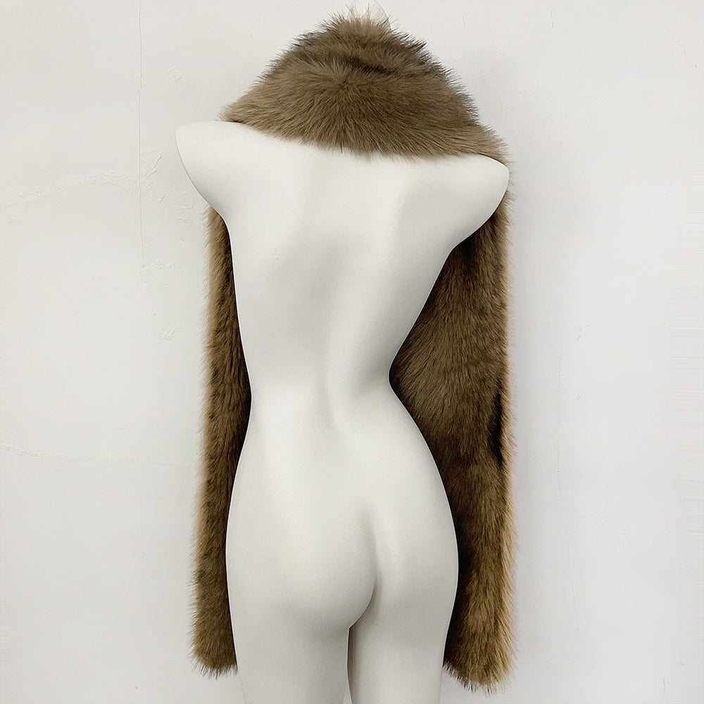 OFTBUY Luxury Long-Line Faux Fur Gilet - Premium Vegan Fox Fur Sleeveless Overcoat with Oversized Shawl Collar