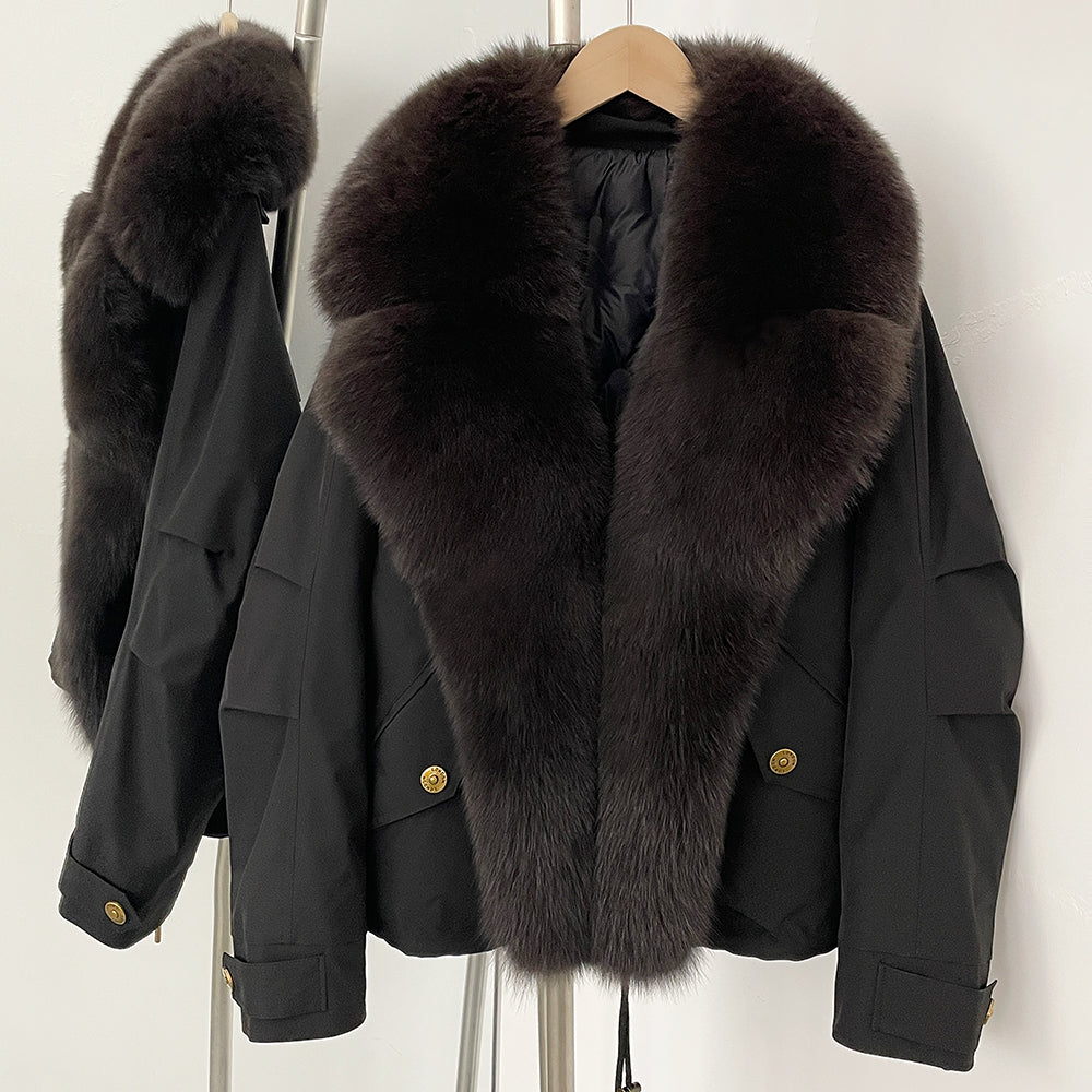 OFTBUY Down Jacket Women Real Fox Fur Collar Autumn Winter White Duck Down Coat Warm Puffer Jacket Female Waterproof  Feathers