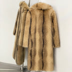 OFTBUY Luxury Long-Line Notch Lapel Faux Fur Coat - Elegant Winter Vegan Fur Overcoat
