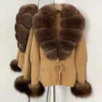 OFTBUY New Autumn Winter Knit Cardigan Women Fashion Warm Clothes with Real Fox Fur Luxury Natural Fur Sweater Jacket Female