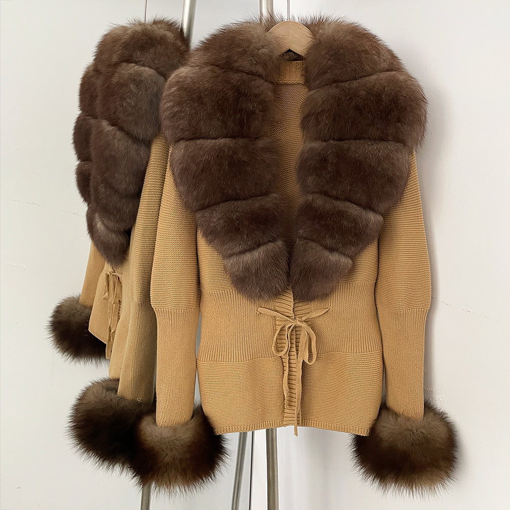 OFTBUY New Autumn Winter Knit Cardigan Women Fashion Warm Clothes with Real Fox Fur Luxury Natural Fur Sweater Jacket Female