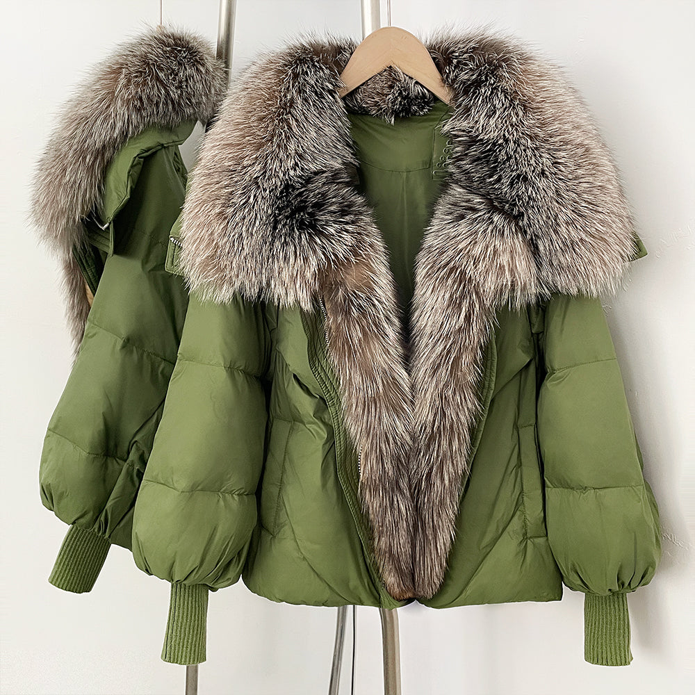 OFTBUY New Puffy Sleeve Warm Loose Puffer Jacket Winter Luxury Outerwear Women's Duck Down Jacket with Large Real Fox Fur Collar