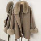 OFTBUY Belted Waist Elegant Winter Luxury Woolen Outerwear Female New Women's Wool Coat Large Real Fox Fur Collar and Cuffs