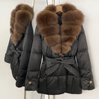 OFTBUY Luxury Women's Down Jacket women Warm Winter Parka Outerwear Duck Down Real Fox Fur Collar Belted Puffer Coat female