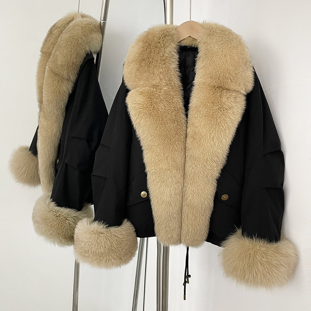 OFTBUY Fashion Big Real Fox Fur Collar Down Coat New Waterproof Autumn Winter Clothes Women Warm Fur Cuffs Puffer Jacket Female