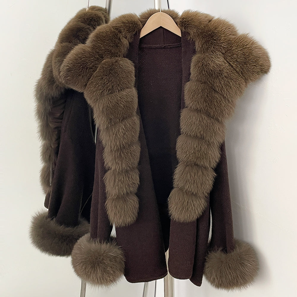 OFTBUY Belt Loose Fit Warm Winter Fashion Outerwear Natural Fur Sweater Female New Women's Knit Coat with Large Real Fox Fur