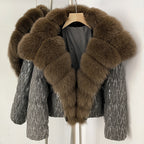 OFTBUY Sequined Duck Down Coat Female New Women's Short Puffer Jacket with Real Fox Fur Collar  Luxury Sparkly Winter Outerwear