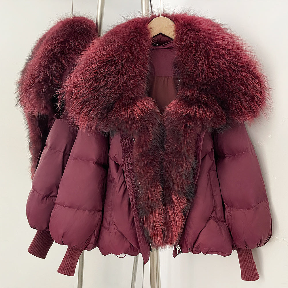 OFTBUY New Women's Duck Down Jacket Whit Large Real Fox Fur Collar Puffy Sleeve Warm Loose Puffer Jacket Winter Luxury Outerwear