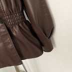 OFTBUY New Women's Faux Leather Jacket Oversized High Neck Zipper Elastic Waist Vintage Coat Female Streetwear Fashion Outerwear