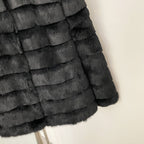 OFTBUY Classic Black 100% Real Rex Rabbit Fur Jacket - Velvet-Soft Tiered Short Winter Coat