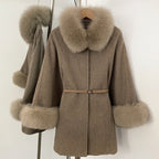 OFTBUY Belt Loose Cloak Natural Fur Woolen Jacket Real Fox Fur Collar and Cuffs Wool Coat Female New Autumn Winter Clothes Lady
