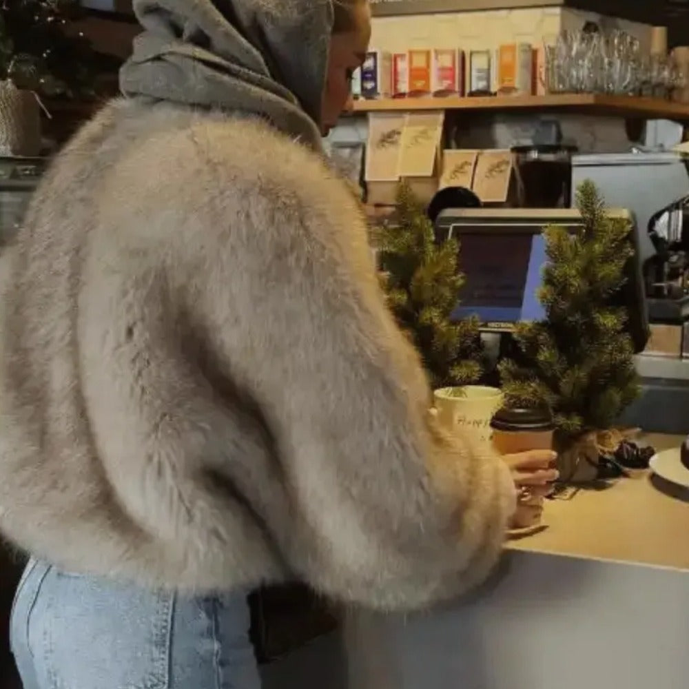OFTBUY Cropped Faux Fox Fur Jacket