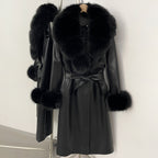 OFTBUY New Autumn Winter Clothes Women Long Faux Fur Jacket Female Fashion Vintage Belt Faux Leather Coat Outerwear Streetwear