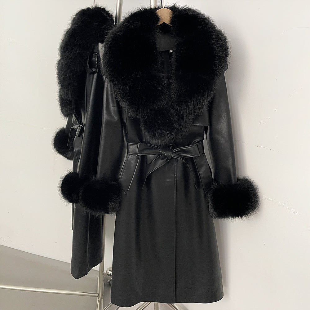OFTBUY New Autumn Winter Clothes Women Long Faux Fur Jacket Female Fashion Vintage Belt Faux Leather Coat Outerwear Streetwear