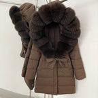 OFTBUY New Winter Genuine Fox Fur Hooded Puffer Coat Women Women's White Duck Down Jacket Outerwear Female Fashion Parkas
