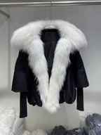 OFTUBY White Duck Down Jacket Winter Women Warm Loose Coat Natural Real Fox Fur Collar Thick Luxury Outerwear New Fashion