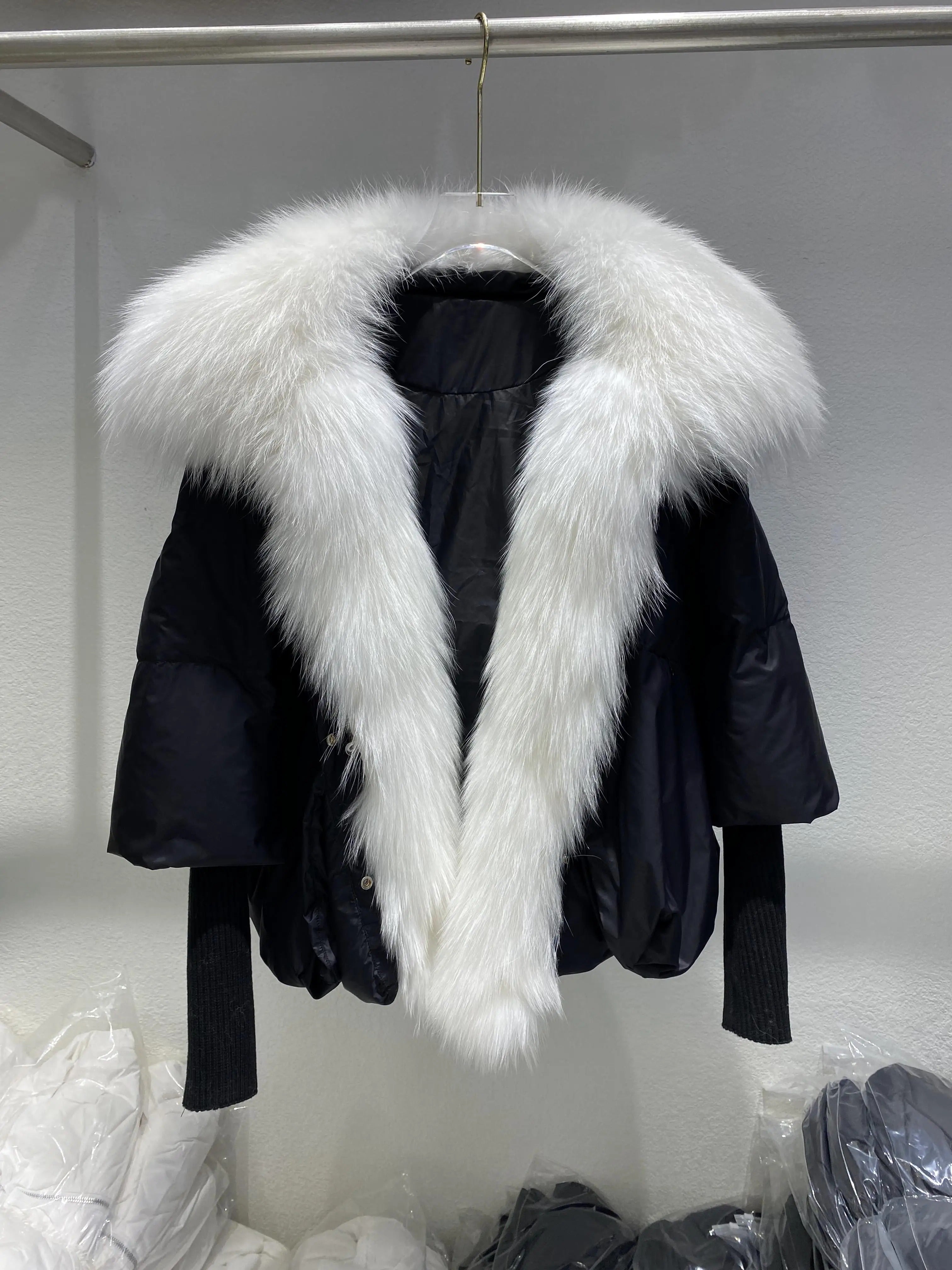 OFTUBY White Duck Down Jacket Winter Women Warm Loose Coat Natural Real Fox Fur Collar Thick Luxury Outerwear New Fashion