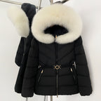 OFTBUY Belt Slim Hooded Real Fox Fur Collar Jacket Female New Winter Top Clothing Women Thickened Warm Raccoon Fur Fluffy Coat