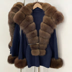 OFTBUY Belt Loose Fit Warm Winter Fashion Outerwear Natural Fur Sweater Female New Women's Knit Coat with Large Real Fox Fur