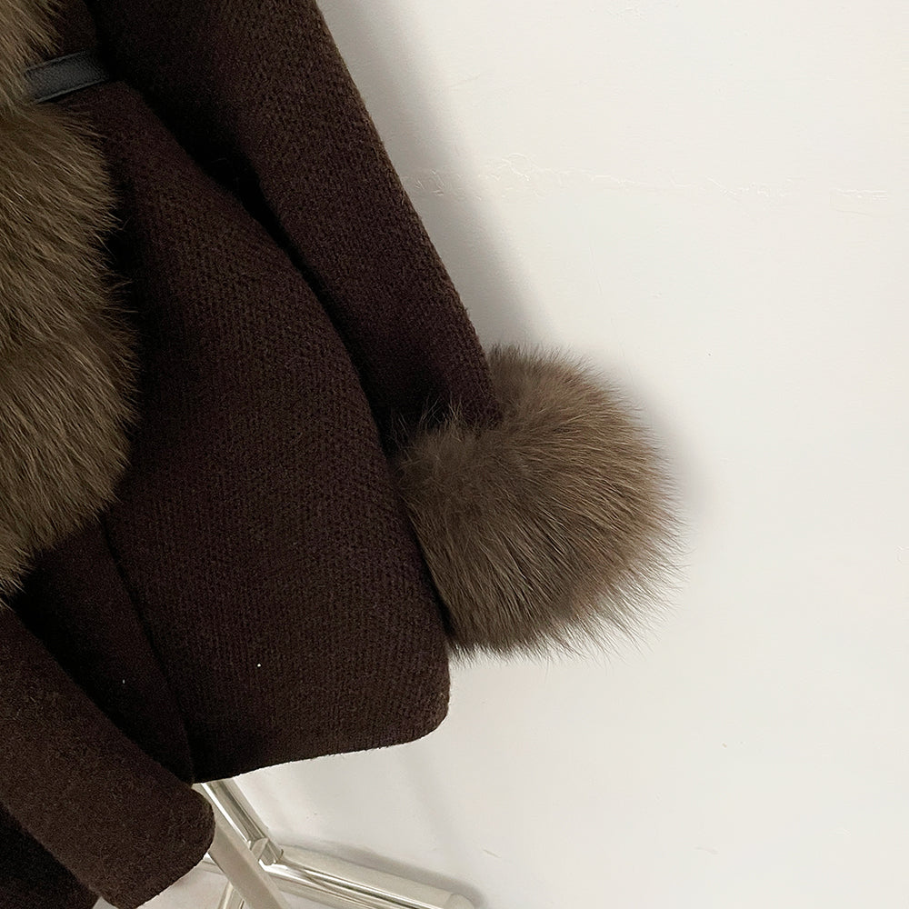 OFTBUY Belt Loose Fit Warm Winter Fashion Outerwear Natural Fur Sweater Female New Women's Knit Coat with Large Real Fox Fur