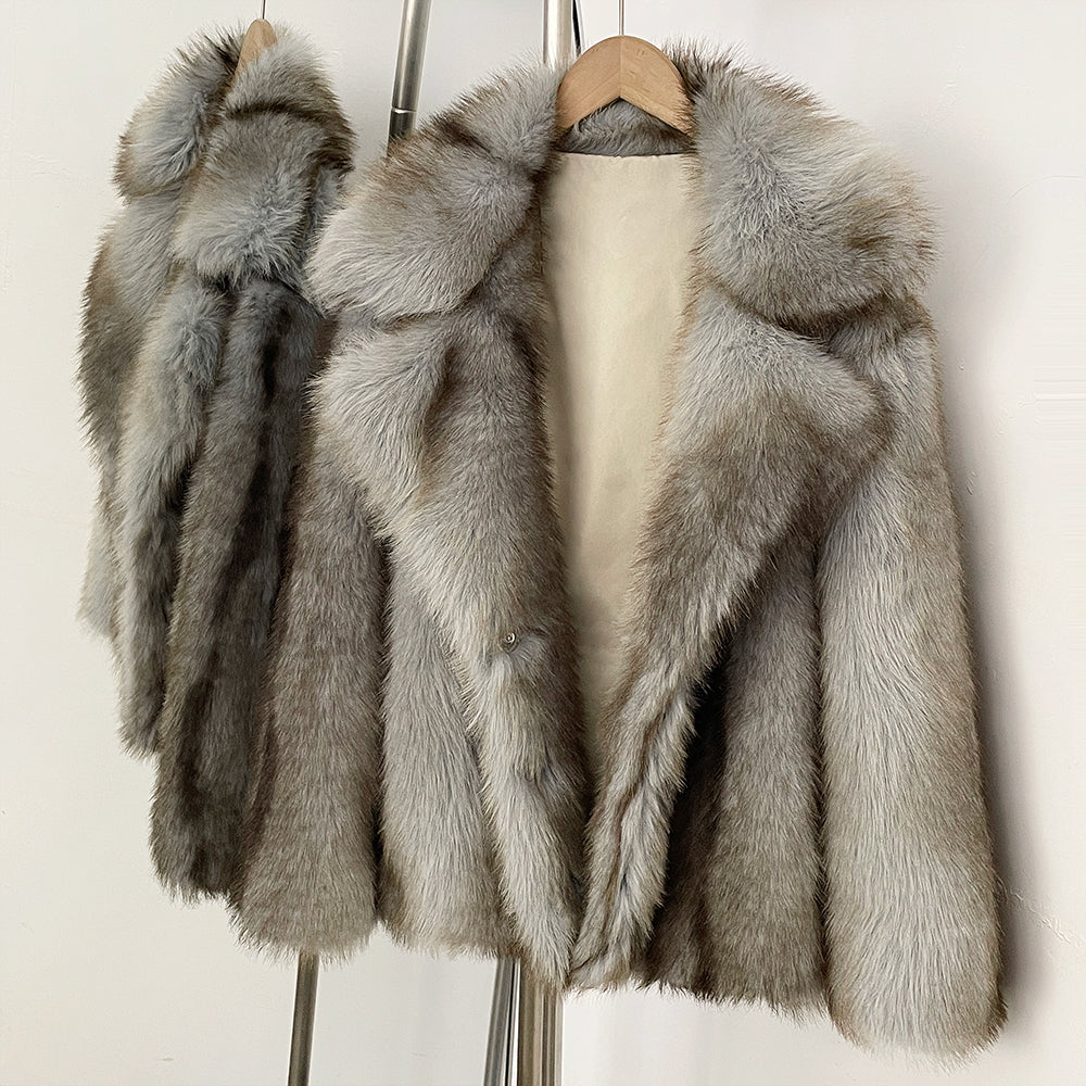 OFTBUY Chic Oversized Lapel Faux Fur Jacket - Premium Vegan Fur Winter Coat with Soft Texture