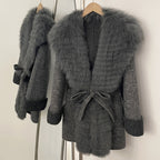 OFTBUY New Autumn Winter Belt Top Clothes Mid-length Real Fox Fur Woolen Coat Female Fashion Warm Natural Fur Wool Jacket Women