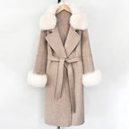 OFTBUY Belted Long Warm Winter Elegant Fashion Outerwear New Women's Double-Faced Wool Coat with Real Fox Fur Collar and Cuffs