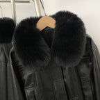 OFTBUY New Spring Autumn Short Top Clothes Women Fashion Pu Leather Jacket with Faux Fur Collar Biker Fake Leather Coat Female