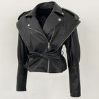 OFTBUY New Autumn Shoulder Leather Jackets Real Sheepskin Jacket Design Biker Leather Jacket Lady Genuine Leather Jacket Women