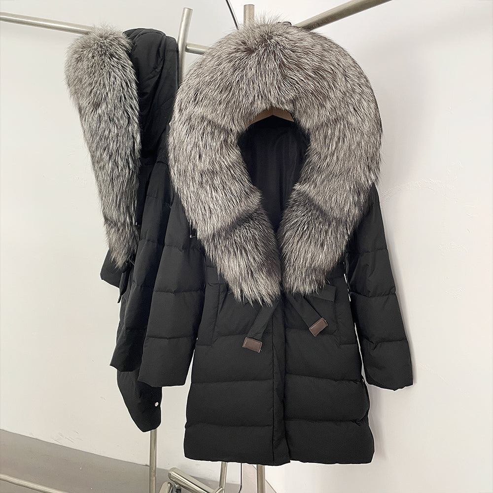 OFTBUY New Winter Genuine Fox Fur Hooded Puffer Coat Women Women's White Duck Down Jacket Outerwear Female Fashion Parkas