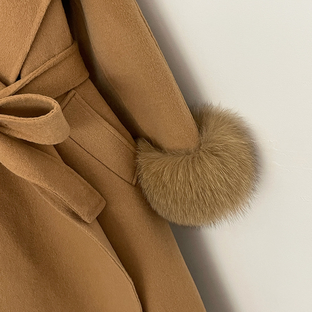 OFTBUY  Luxury Warm Woolen Jacket Women Long Big Collar 100% Wool Coat with Real Fox Fur Cuffs New Autumn Winter Clothes Femlae